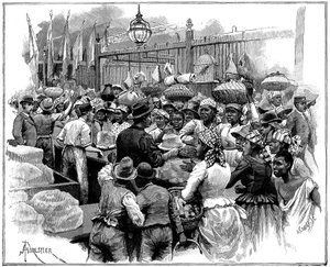 Puesto de hielo en el mercado, Georgetown, Demerara, Guyana Británica, 1888