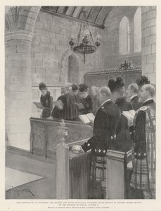 El rey Eduardo VII en Balmoral, Su Majestad y la reina Alexandra asistiendo al servicio divino en la iglesia parroquial de Crathie la mañana del domingo 6 de octubre