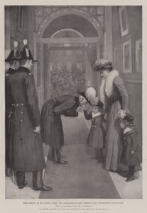Lord Roberts en su hotel de Londres, el Comandante en Jefe saludando a la pequeña niña de Lady Settrington