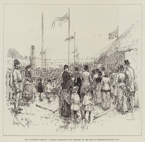 La Sra. Gladstone inaugurando un parque infantil público en el sitio de la cárcel de Horsemonger-Lane de Amedee Forestier
