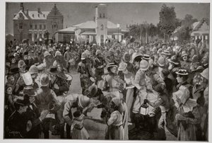 La ocupación británica de Bloemfontein - Un concierto vespertino en la plaza del mercado por las gaitas de la Brigada Highland de Amedee Forestier