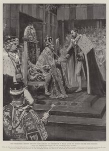 La coronación, padre e hijo, el rey Eduardo y el príncipe de Gales después del homenaje del heredero aparente
