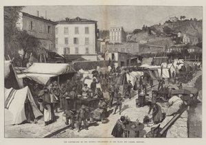 El terremoto en la Riviera, campamento en la Place des Carmes, Mentone