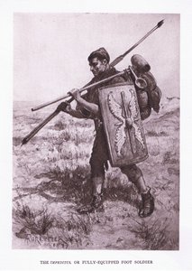El Impeditus o soldado de infantería completamente equipado, ilustración de El Soldado Romano, 1928