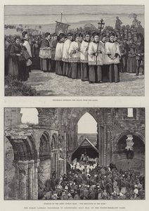 La peregrinación católica romana a Lindisfarne, Isla Santa, en la costa de Northumberland