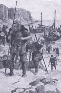 Los vikingos encuentran América, de My Magazine, pub.1922 (litografía)