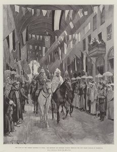 La visita del emperador alemán a Siria, el emperador y la emperatriz pasando por el nuevo Gran Bazar en Damasco de Amedee Forestier