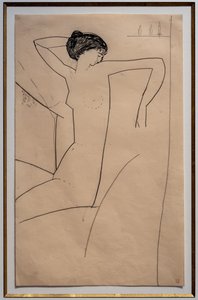 Anna Akhmatova, desnuda sentada, apoyando la cabeza en el hombro izquierdo de Amedeo Modigliani