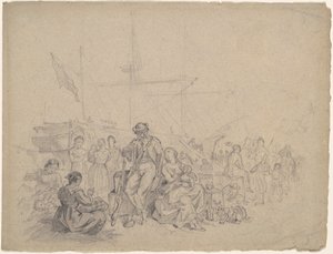 Escena en el muelle de American 19th Century
