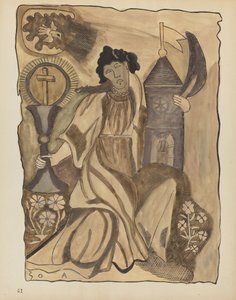 Placa 41: Santa Bárbara: Del portafolio "Diseños coloniales españoles de Nuevo México" de American 20th Century