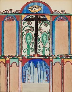 Placa 6: Retablo de la capilla, Santa Cruz: Del portafolio "Diseños coloniales españoles de Nuevo México"