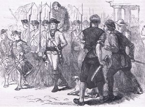 Un campesino embreado y emplumado, ilustración de la Historia de los Estados Unidos de Cassell de American English school