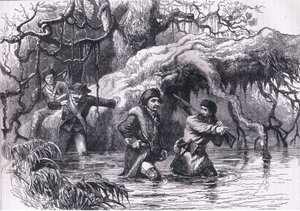 Clarke y sus soldados cruzando el Wabash, ilustración de la Historia de los Estados Unidos de Cassell publicada por Cassell, Petter & Galpin, c.1900 (litografía) de American English school
