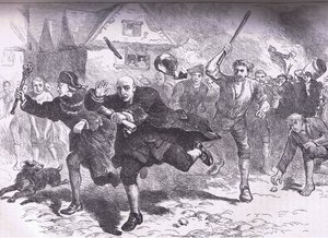 Huida de Hutchinson antes de los alborotadores 1766, ilustración de la Historia de los Estados Unidos de Cassell publicada por Cassell, Petter & Galpin, c.1900 de American English school