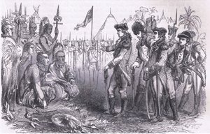El General Burgoyne dirigiéndose a los indios, ilustración de la Historia de los Estados Unidos de Cassell publicada por Cassell, Petter & Galpin, c.1900 (litografía) de American English school