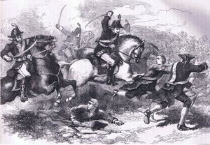 Derrota de los reclutas leales, ilustración de la Historia de los Estados Unidos de Cassell publicada por Cassell, Petter & Galpin, c.1900 de American English school