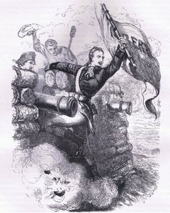 El sargento Jasper recupera la bandera, ilustración de la Historia de los Estados Unidos de Cassell publicada por Cassell, Petter & Galpin, c.1900 de American English school