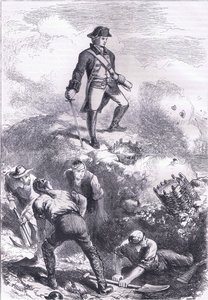 La defensa de la Casa de Breed: Prescott en el reducto, ilustración de la Historia de los Estados Unidos de Cassell, publicada por Cassell, Petter & Galpin, c.1900