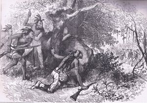 Traición de los Cherokees 1760, ilustración de la Historia de los Estados Unidos de Cassell