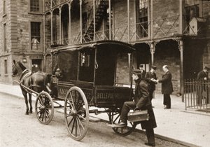 Una ambulancia en el Hospital Bellevue, Ciudad de Nueva York, 1896