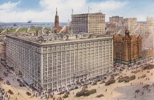 Chicago: Marshall Field and Company desde las calles State y Randolph, locales comerciales de la tienda más grande del mundo (foto en color) de American Photographer