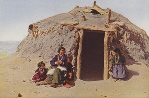 Elle de Ganado, Indian Building, Albuquerque, la tejedora más famosa entre los navajos (foto coloreada) de American Photographer