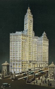 Edificio Wrigley, sección sur y norte, de noche de American Photographer