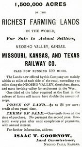1,500,000 Acres de las Tierras de Cultivo Más Ricas del Mundo, en el Valle de Neosho, Kansas, anuncio de Appletons Journal, 4 de mayo de 1872 de American School