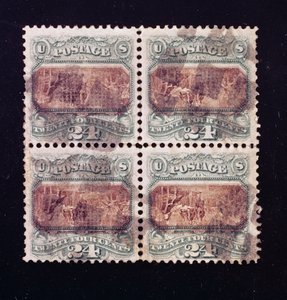 Bloque de cuatro de la firma de la Declaración de Independencia de 24 centavos, 1869 de American School