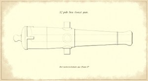 Cañón de costa de 32 libras, tomado del manual oficial de Instrucción para Artillería Pesada del Ejército de EE.UU., 1850-51 de American School