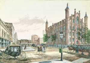 3ª Avenida y Calle 23, Estación de Ferrocarril Elevado y el Colegio de la Ciudad de Nueva York, de 36 Vistas de Nueva York y sus Alrededores, publicado por Charles Magnus de American School