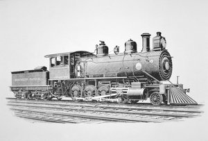 Una locomotora tipo Consolidation 2-8-0 construida por Baldwin en junio de 1889 para el Ferrocarril del Pacífico Norte de American School