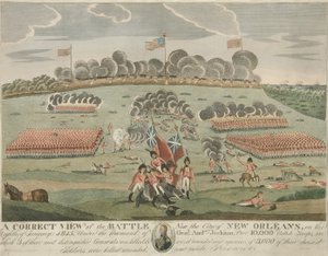 Una vista correcta de la batalla cerca de la ciudad de Nueva Orleans, pub. c.1815
