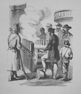 Un calíope a vapor, usado en barcos de vapor americanos, c.1870 de American School