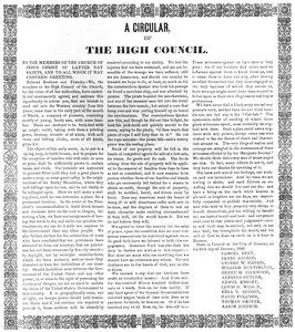 Circular del Alto Consejo de la Iglesia de Jesucristo de los Santos de los Últimos Días, 1846 de American School