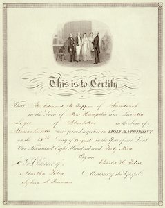 Un certificado de matrimonio de 1849 de American School