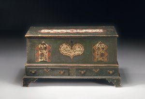 Cofre de dote con tapa decorada, inscrito Susana Scheblern, probablemente del condado de Lancaster, Pensilvania, 1790 de American School