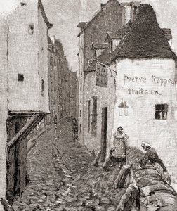 Una calle en el viejo París en el siglo XIX de American School