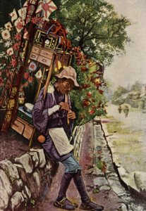 Un vendedor ambulante de juguetes de Japón (litografia en color) de American School