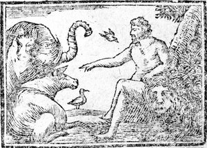 Adán nombrando a los animales, ilustración de Un Resumen de la Historia de la Santa Biblia, publicado en 1794 de American School