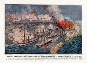 La flota del almirante Farragut enfrentándose a las baterías rebeldes en Port Hudson, 14 de marzo