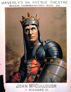 Anuncio para John McCullough como Ricardo III en el Teatro Haverlys 5th Avenue, Nueva York