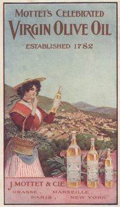 Anuncio de Mottets Celebrated Virgin Olive Oil, c.1900 de American School