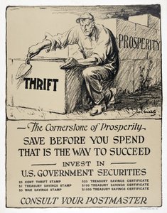 Anuncio de bonos del Gobierno de EE.UU., "La piedra angular de la prosperidad", pub.1921 (litografía)