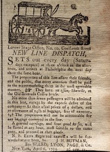 Anuncio de la Nueva Línea de Despacho, del New York Journal & Patriotic Register, 6 de abril de 1793 de American School