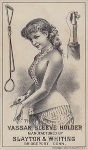 Anuncio del sujetador de mangas Vassar, fabricado por Slayton & Whiting, Bridgeport, Connecticut, EE.UU.