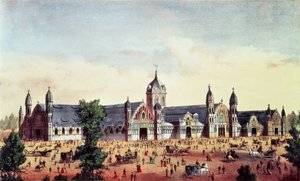 Agricultural Hall, Gran Exposición del Centenario de los Estados Unidos, Fairmount Park, Filadelfia, publicado por Currier y Ives, 1876 de American School