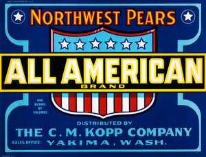 Etiqueta de caja de frutas All American Brand, c.1920