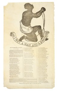 ¿No soy un hombre y un hermano?, c. 1837 (grabado en madera sobre papel tejido) de American School