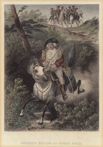 Escape del General Americano Israel Putnam de los británicos en Horse Neck, Connecticut, Guerra de Independencia Americana de American School